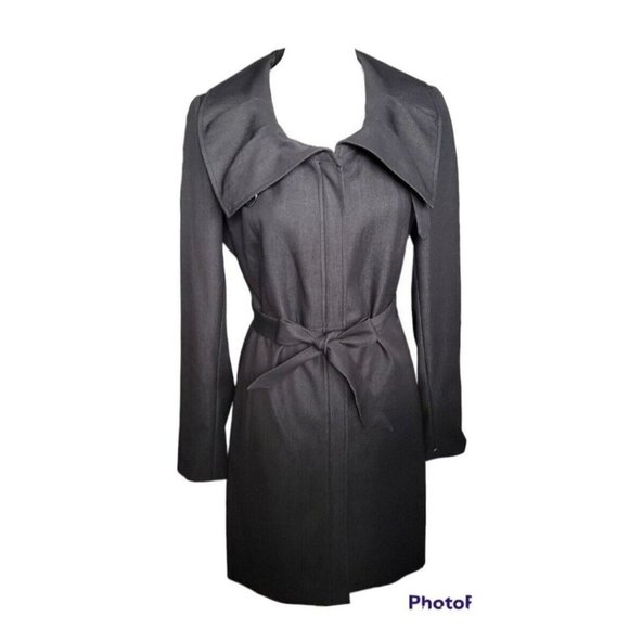 Tahari Jackets & Blazers - TAHARI Womens Black Long Sleeve Full Zip Belted Trench Coat Small